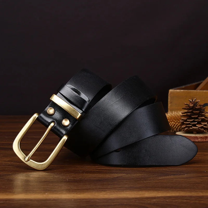 Men's Genuine Leather Belt with Copper Buckle
