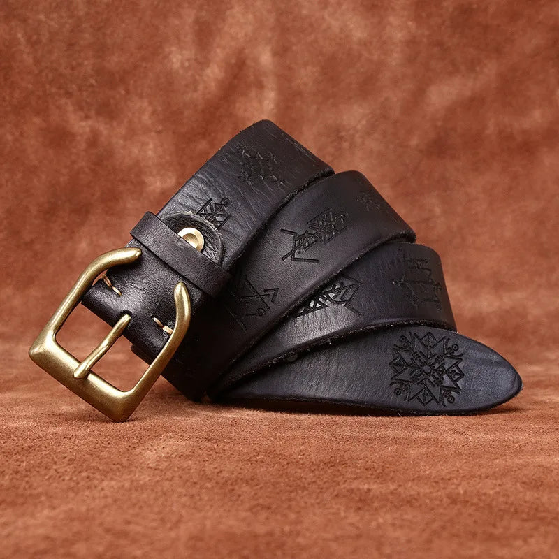 Men's Genuine Leather Belt with Retro Copper Buckle
