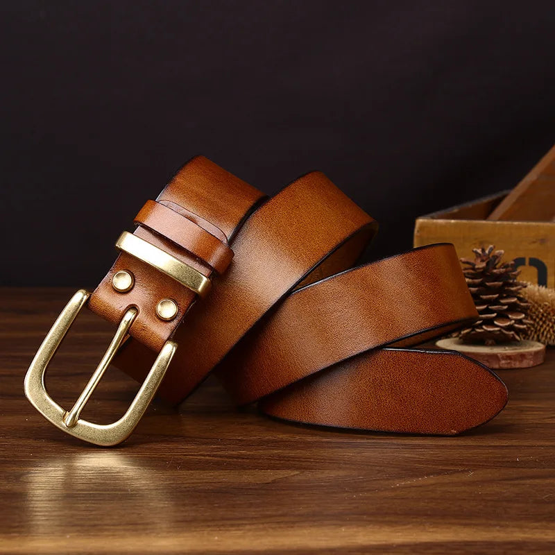 Men's Genuine Leather Belt with Copper Buckle