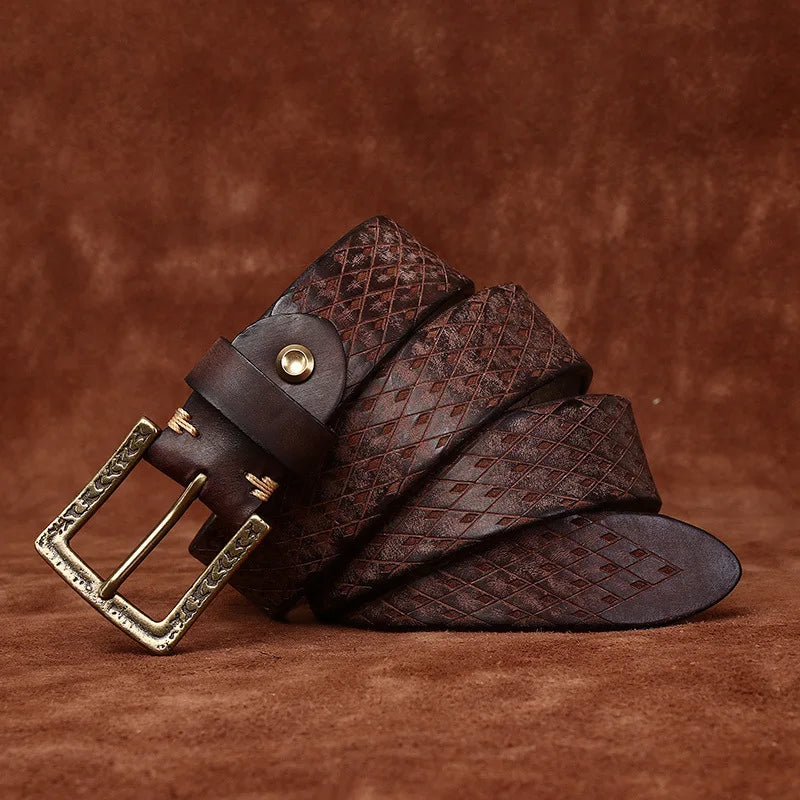 Genuine Leather Belt for Men - 3.8cm Thick, Brass Buckle