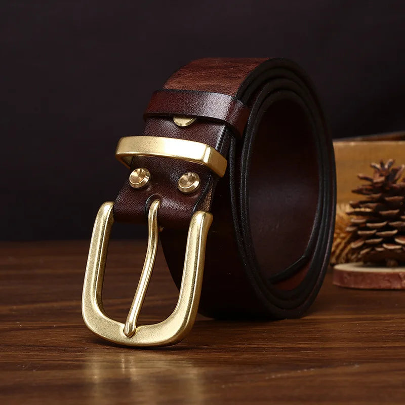Men's Genuine Leather Belt with Copper Buckle
