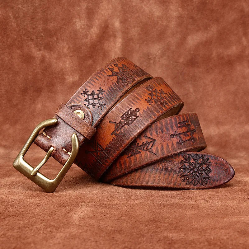 Men's Genuine Leather Belt with Retro Copper Buckle