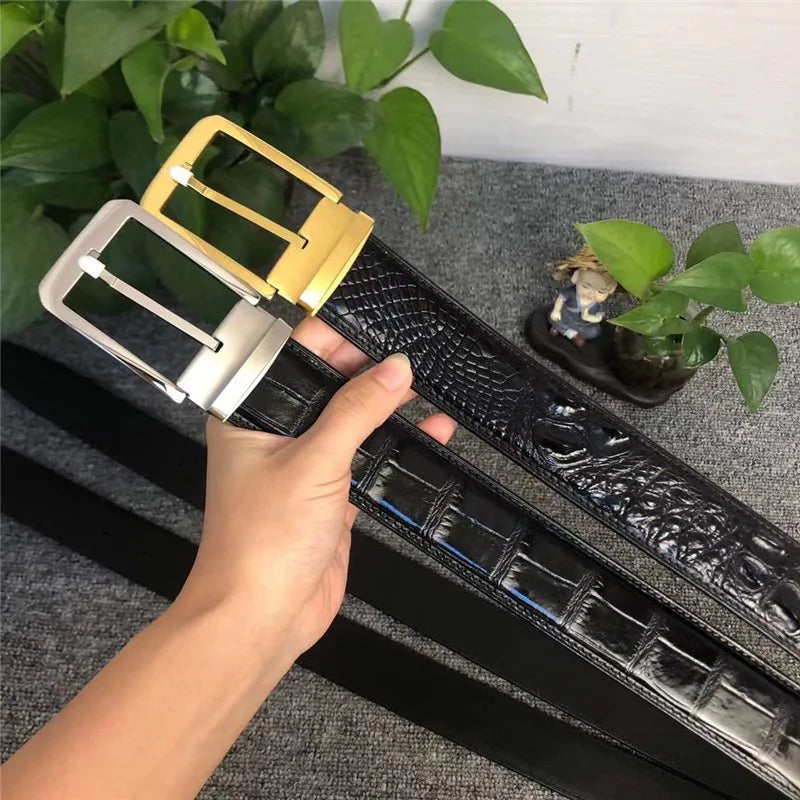 Exotic Alligator Skin Belt for Men with Stainless Steel Buckle