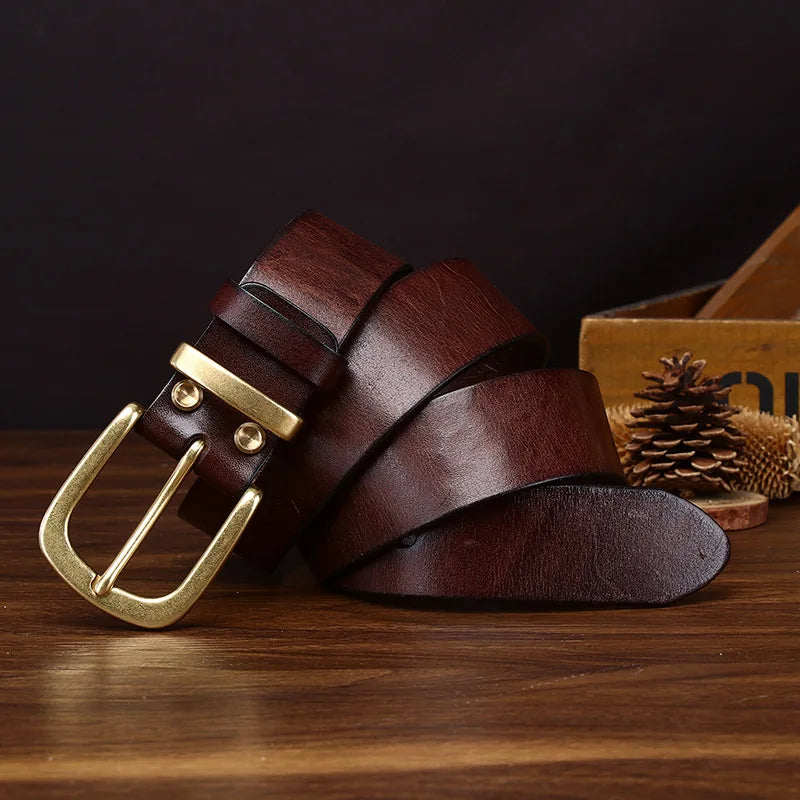 Men's Genuine Leather Belt with Copper Buckle