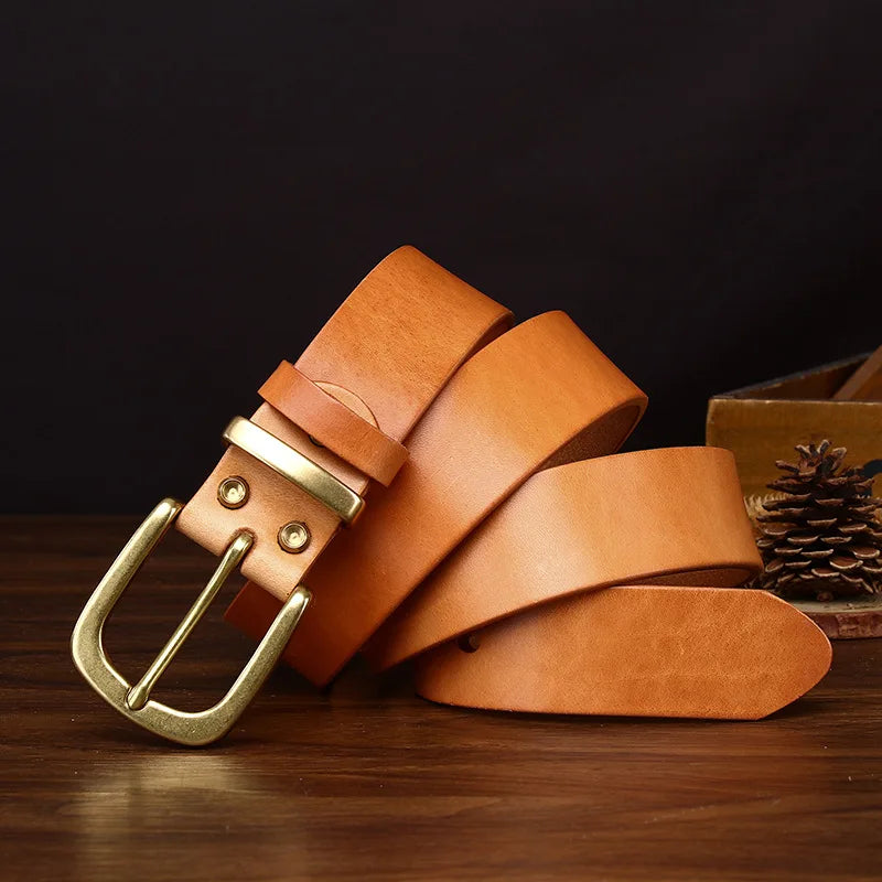 Men's Genuine Leather Belt with Copper Buckle