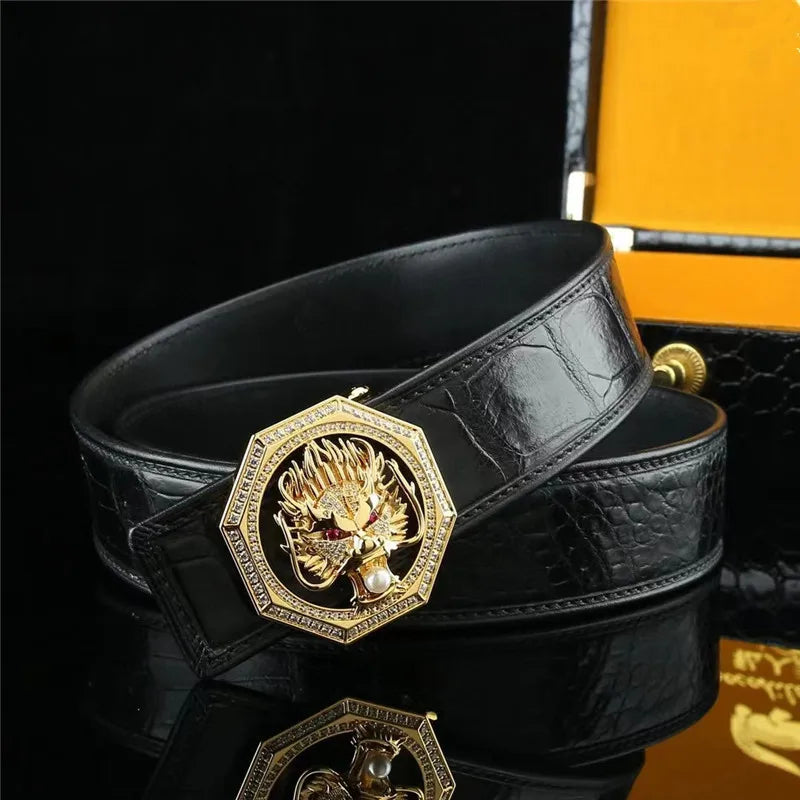 Men's Crocodile Skin Belt with Dragon Buckle