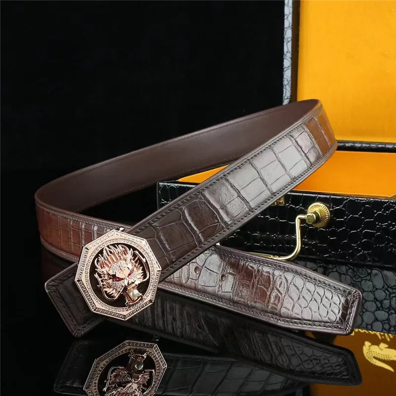 Men's Crocodile Skin Belt with Dragon Buckle