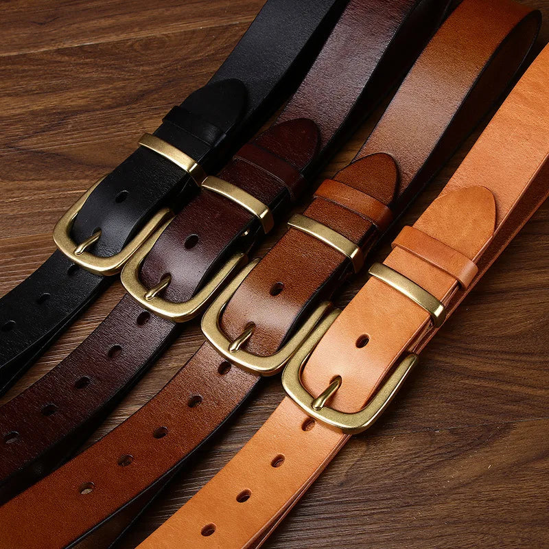 Men's Genuine Leather Belt with Copper Buckle