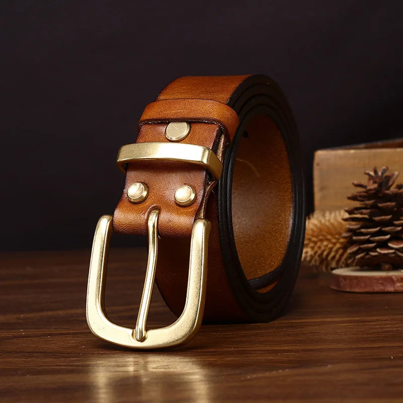Men's Genuine Leather Belt with Copper Buckle