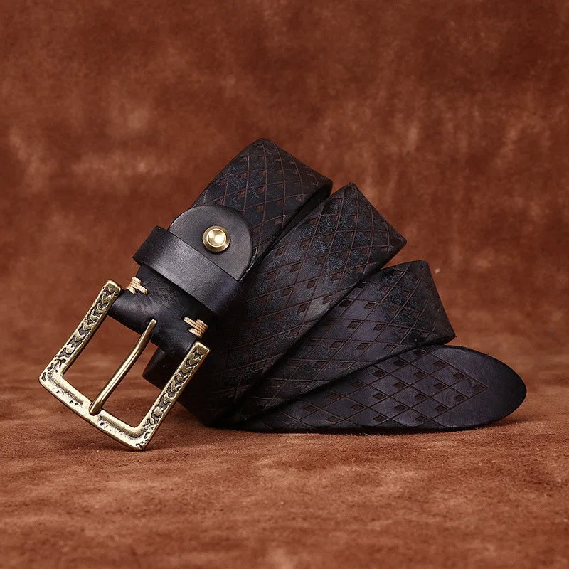 Genuine Leather Belt for Men - 3.8cm Thick, Brass Buckle
