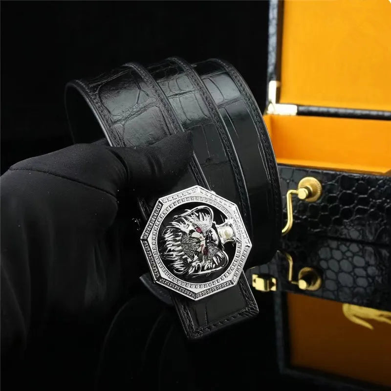 Men's Crocodile Skin Belt with Dragon Buckle