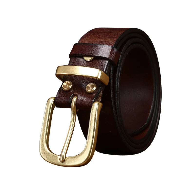 Men's Genuine Leather Belt with Copper Buckle