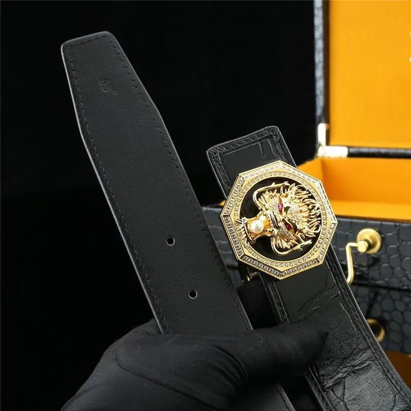 Men's Crocodile Skin Belt with Dragon Buckle