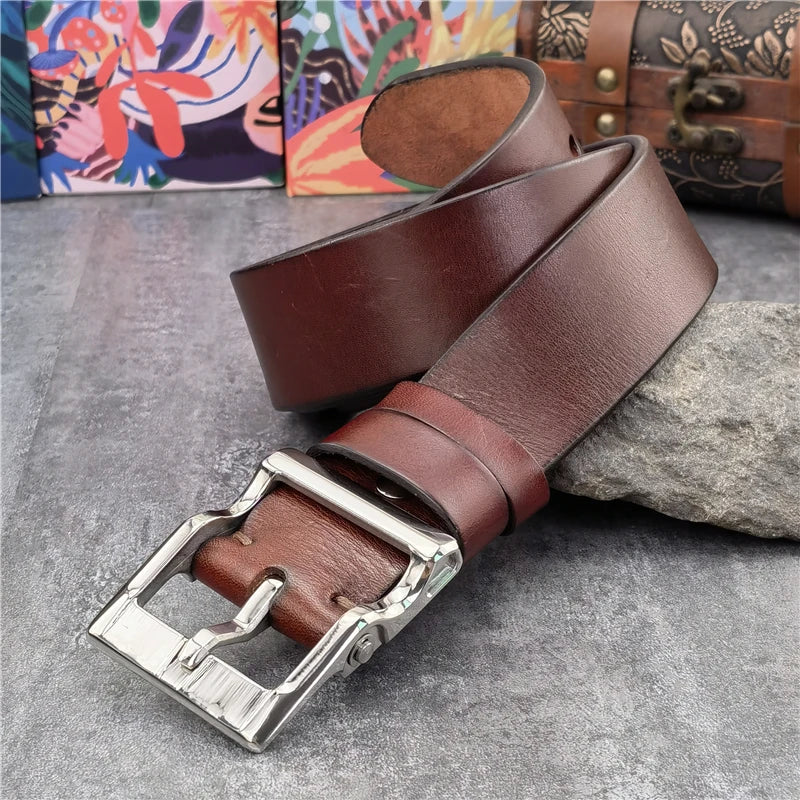 Stainless Steel Buckle Genuine Leather Belt for Men (SBT0025)