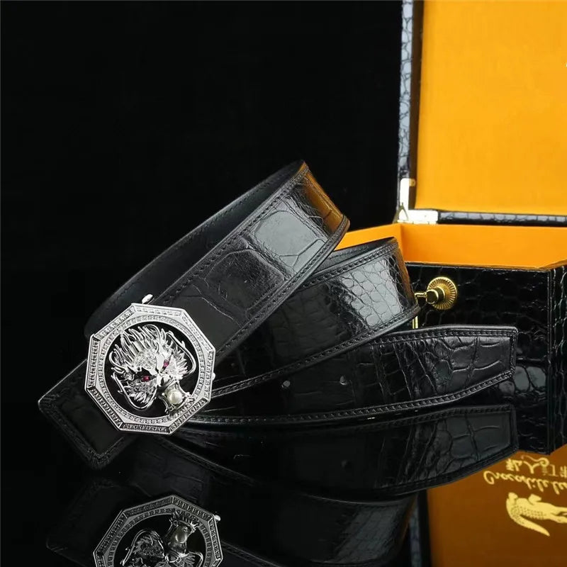 Men's Crocodile Skin Belt with Dragon Buckle
