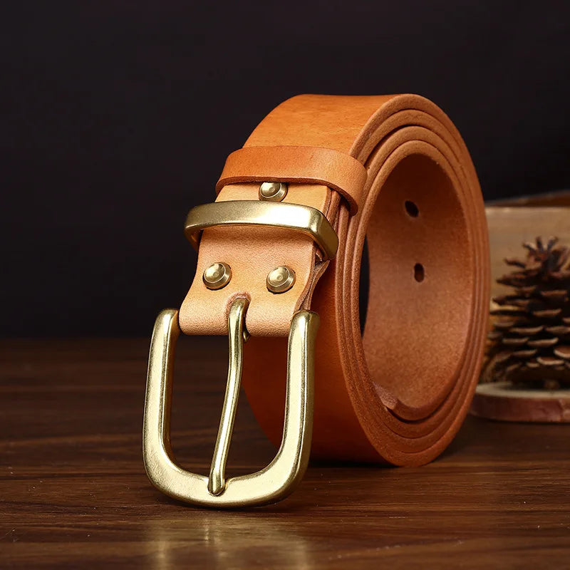 Men's Genuine Leather Belt with Copper Buckle