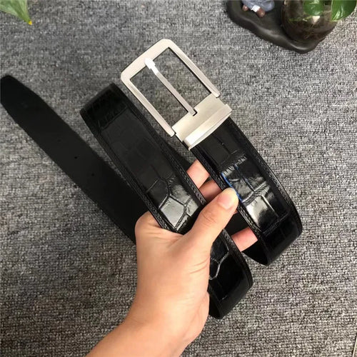 Exotic Alligator Skin Belt for Men with Stainless Steel Buckle